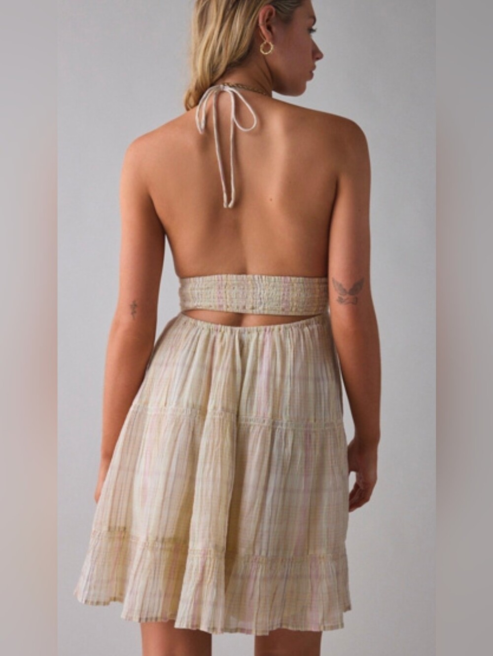 Kimchi Blue Pastel Striped Halter Tiered Mini Dress - Picture 2 of 5